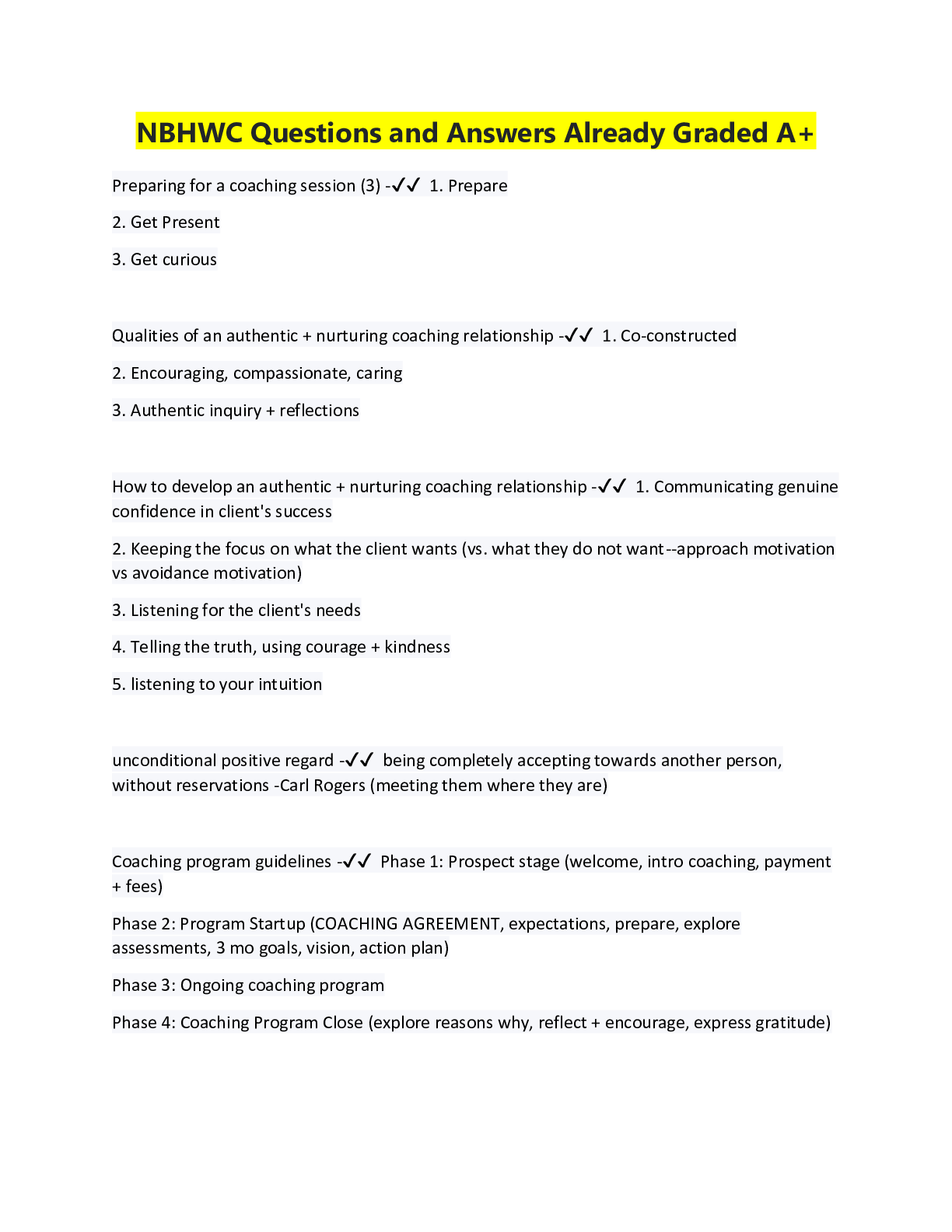 Preview image for NBHWC Questions and Answers Already Graded A+